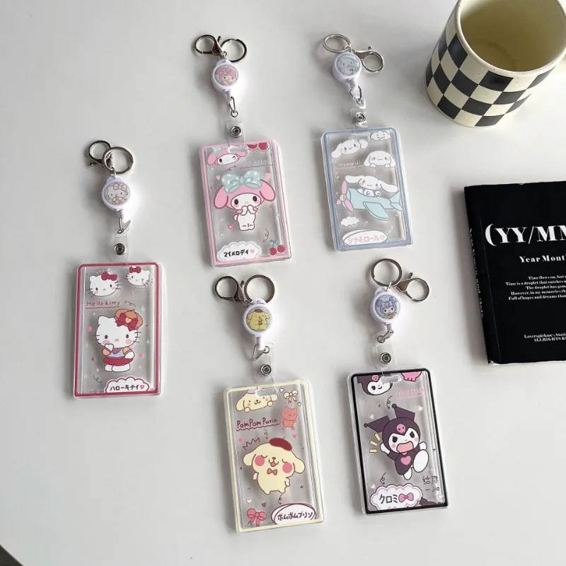 

Sanrio Keychain Cute Anime Cartoon Bag Pendant Key Ring Men Women Keychain Accessories Student Bus Transparent ID Door Card Case