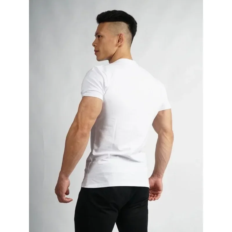Men's Summer Gym Fitness Clothing Sports Skinny Tee Cotton Short Sleeve T-shirt Running Training Sweatshirt Bodybuilding Tights image 2