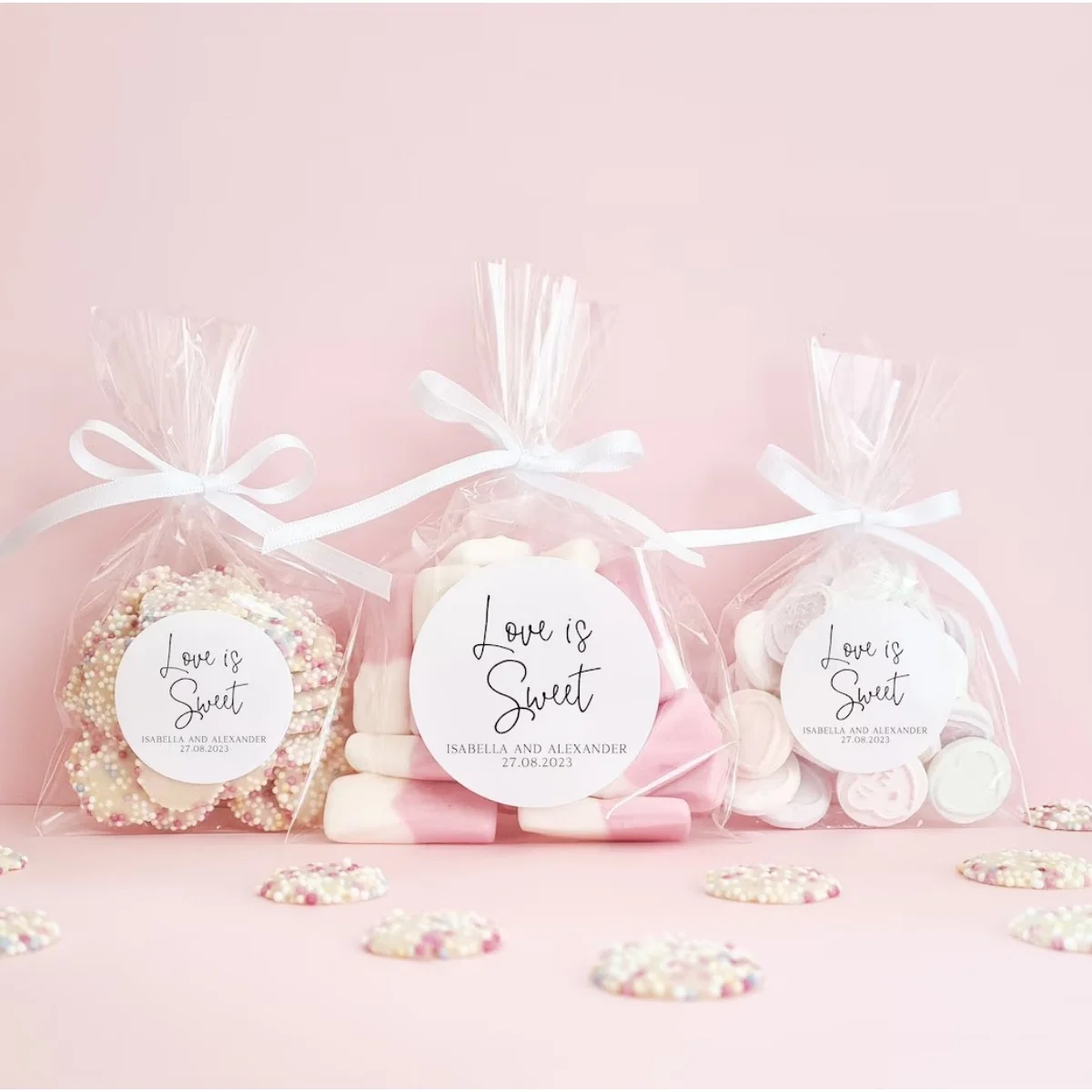 20 piezas Favour-bolsas de dulces con pegatinas personalizadas, para boda, compromiso, aniversario, fiesta de cumpleaños