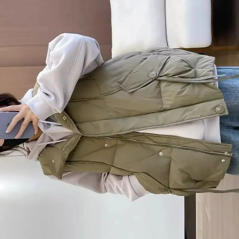 

Autumn Winter New Sleeveless Down Cotton Vest Jacket Women's Fashion Loose Thicken Warm Short Waistcoat Coat Female Casual Tops