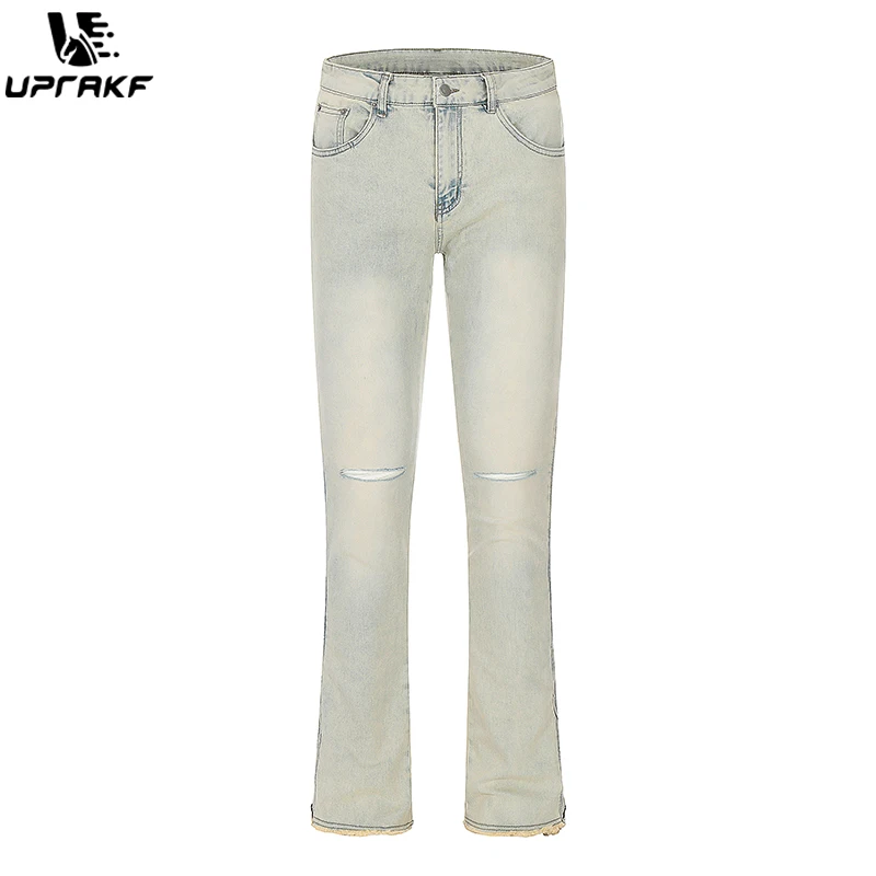 

UPRAKF Ripped Jeans Pocket Streetwear Summer Denim Pants Casual Basic Fashion Trousers Fit