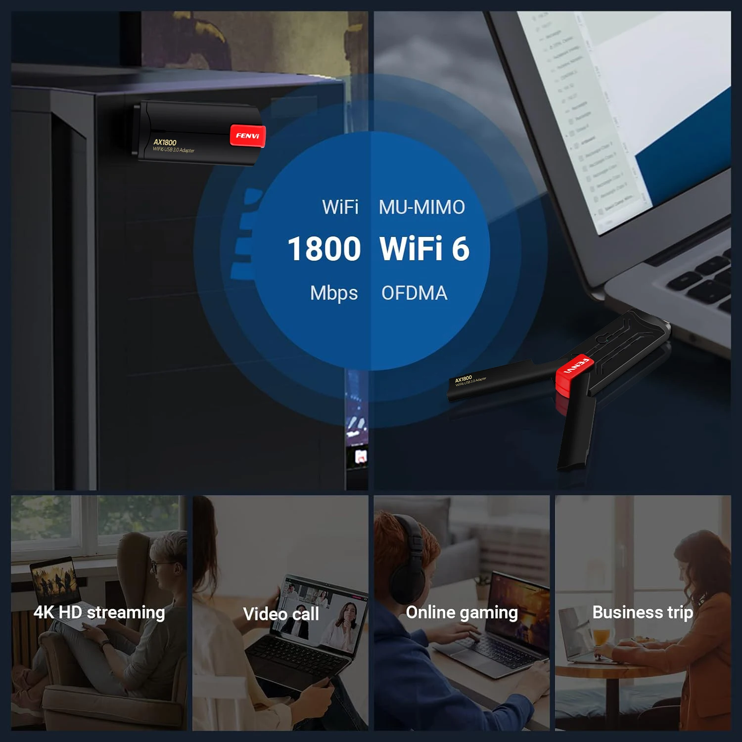 FENVI AX1800 WiFi 6 USB Adapter Dual Band 2.4G/5GHz Wireless Wi-Fi Dongle MT7921 Network Card USB 3.0 WiFi6 Adapter For Win10/11