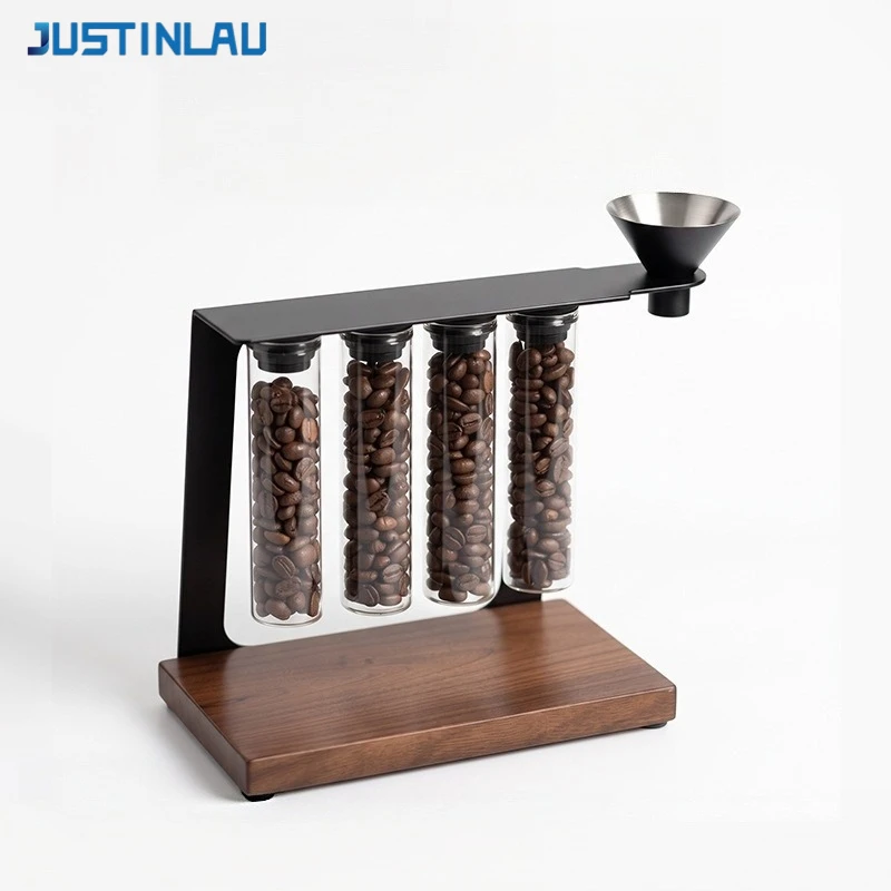 JUSTINLAU Wooden Magnetic Display Rack Single Dose Coffee Bean Test Tube Coffee Bean Glass Storage Bottles Coffee Accessories
