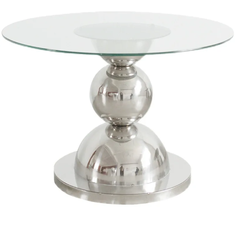 

Italian creative coffee table small apartment household living room round tempered glass coffee table stainless