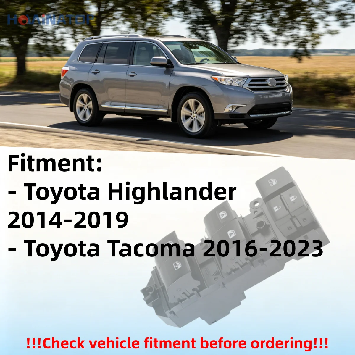HOWINATOP 84820‑0E020 18Pin Power Window Master Switch With Backlight Dual AUTO For Toyota Highlander 2014‑2019 Tacoma 2016‑2021 6