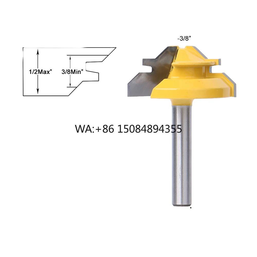 45 Degree Lock Miter Router Bit with 1/4 Inch Shank Altin Coated Tenon Cutter Woodwork Tool Face Mill Type for Woodworking