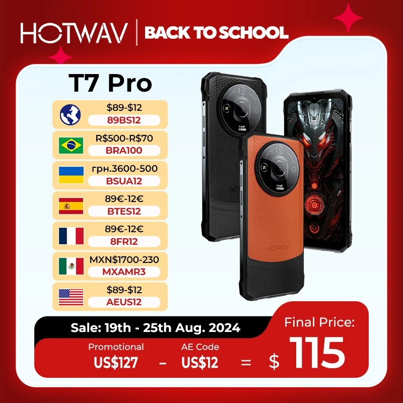 HOTWAV T7 프로 견고한 스마트폰, 6.6 인치 FHD, 2K, 6280mAh, 12(6 + 6)GB, 256GB, 64MP, 안드로이드 13 휴대폰, 월드 프리미어 