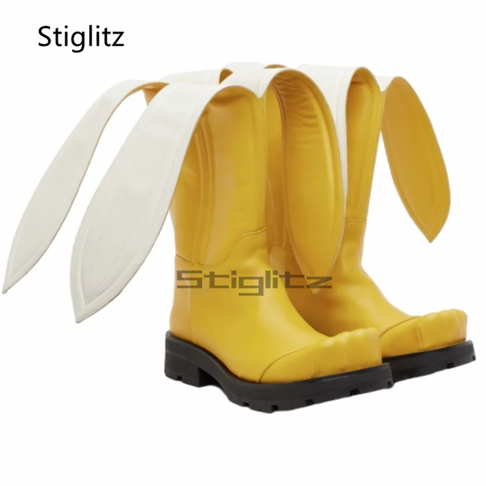 

Chunky Platform Mid-Calf Men's Boots Cat Paw Unique Design Loose Casual Leather Non Slip Chunky Heels Western Boots Runway Shoes