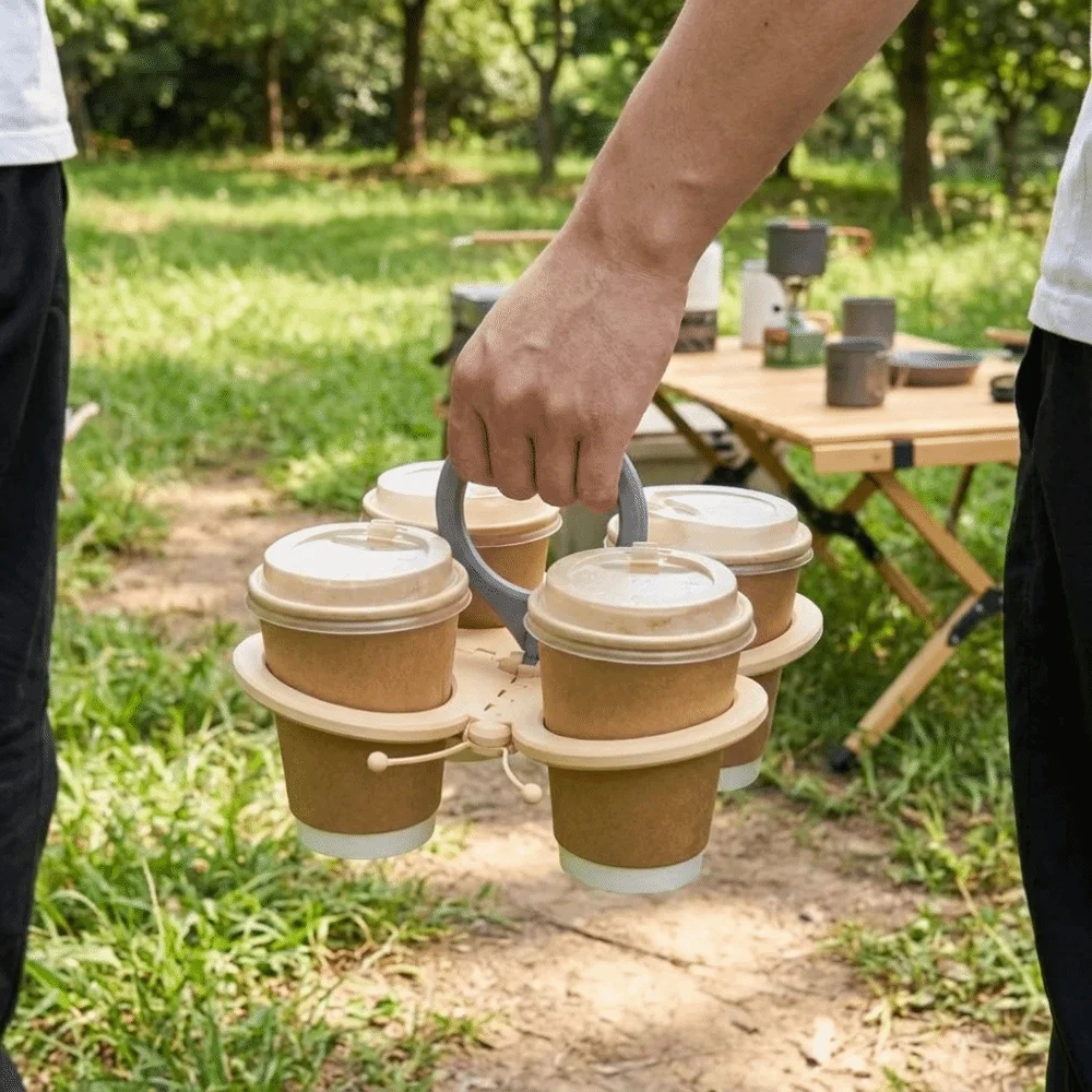 Plastic Butterfly Shape Drink Carrier Folding Anti Scalding Folding Cup Holder with Handle Reusable 4-cup Coffee Carrier