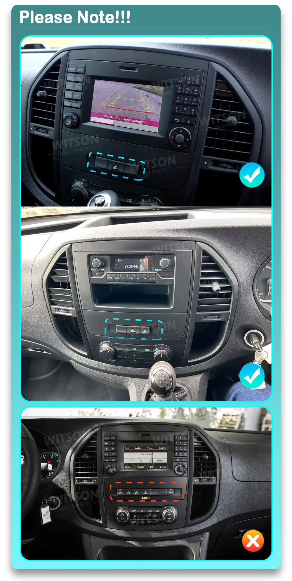 WITSON For Mercedes Vito 3 W447 Mixto 114 2018 2020 Manually Set Compatible With 99% Of Android Screens Emergency Light Button