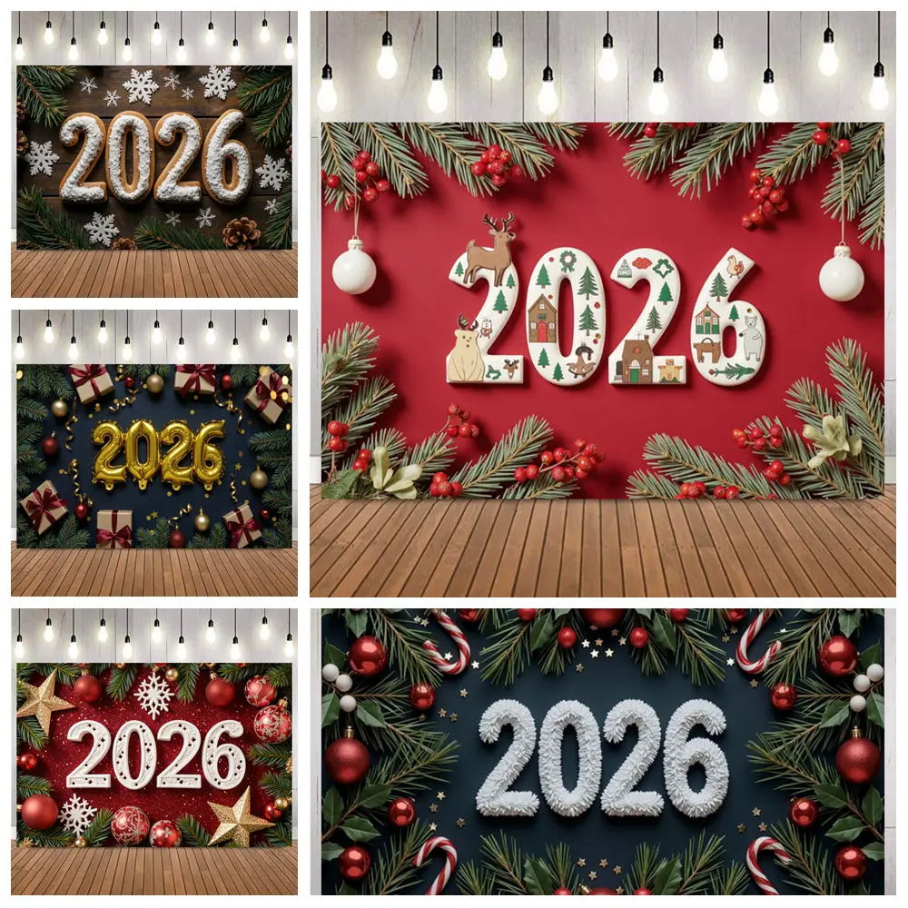 2026 سنة جديدة سعيدة التصوير خلفية فرع الصنوبر هدية مهرجان حفلة الأسرة صورة ديكور المنزل صور خلفية استوديو الدعامة #1