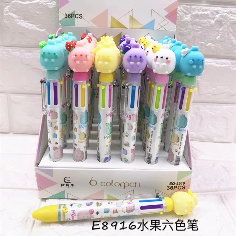 

36PCS Cute silicone six color pen Cartoon Cute Things Paradise Multi color press Hands on account pen Student six color pen