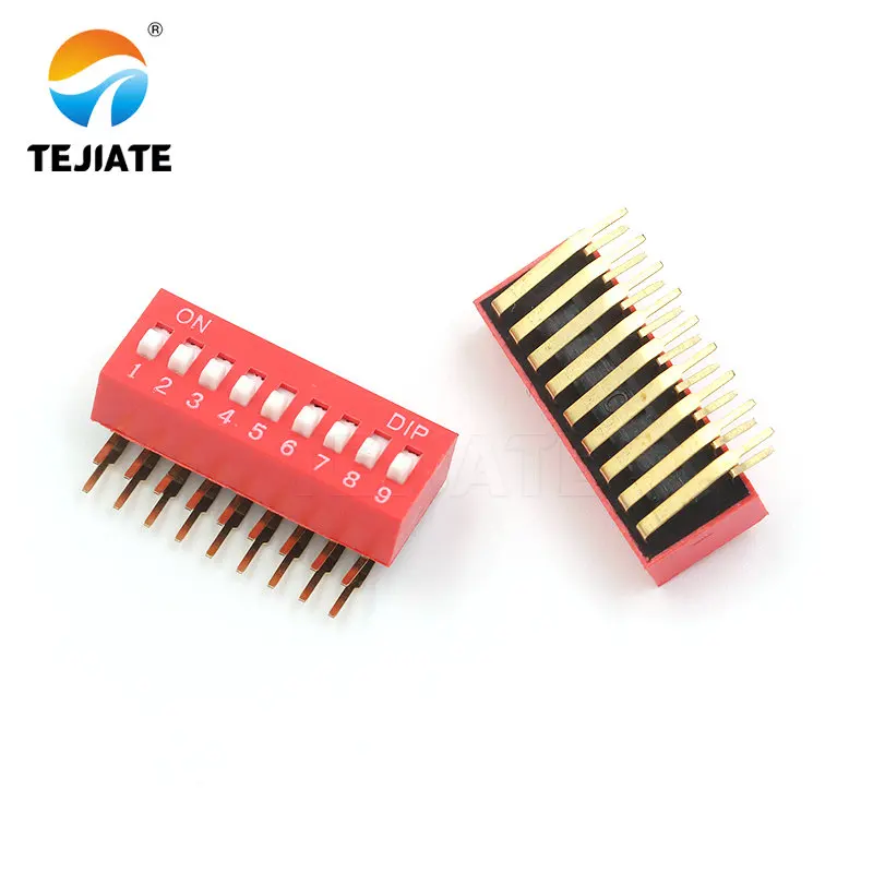 2PCS Red DIP Switch Bent Feet 2.54mm Distance Side Dip Straight Insert 2/3/4/5/6/7/8/9/10P