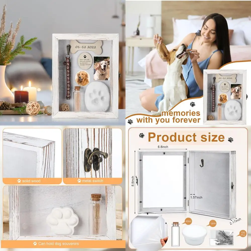 

Мемориальная коробка для теней для собаки и кошки с деревянной рамой, маленькая булавка для бутылки, комплект с принтом для домашних животных, деревянная рамка, урна, пепел, витрина для потери дел