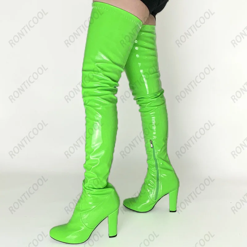 

Ronticool New Women Spring Thigh Boots Block Heels Round Toe Pretty Violet White Black Party Shoes Women Us Size 5-20