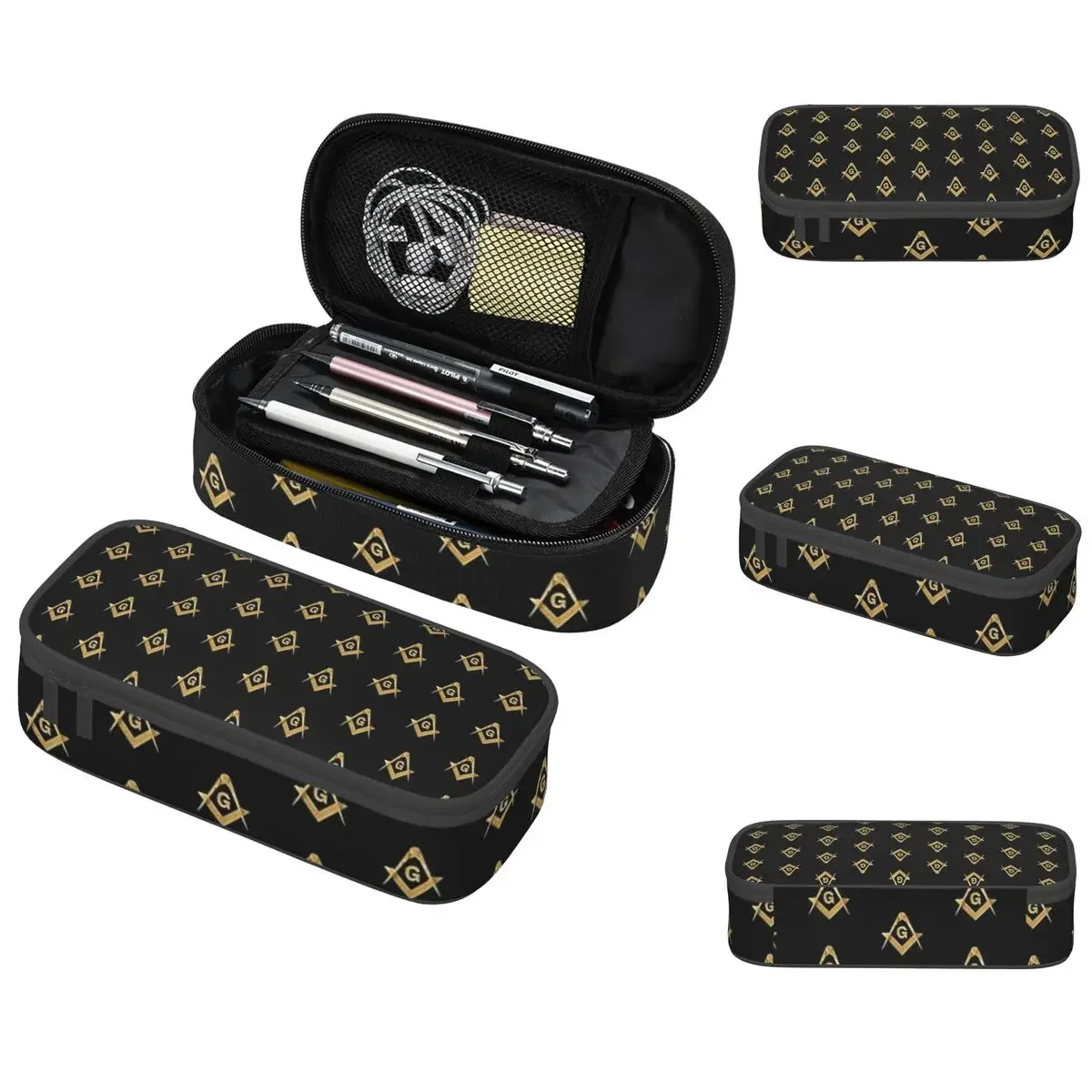 Freemason Gold Blue Square And Compass Masonic Pencil Case for Students Pen Box Pencil Bag Stationery Supplies Pen Holder Bag