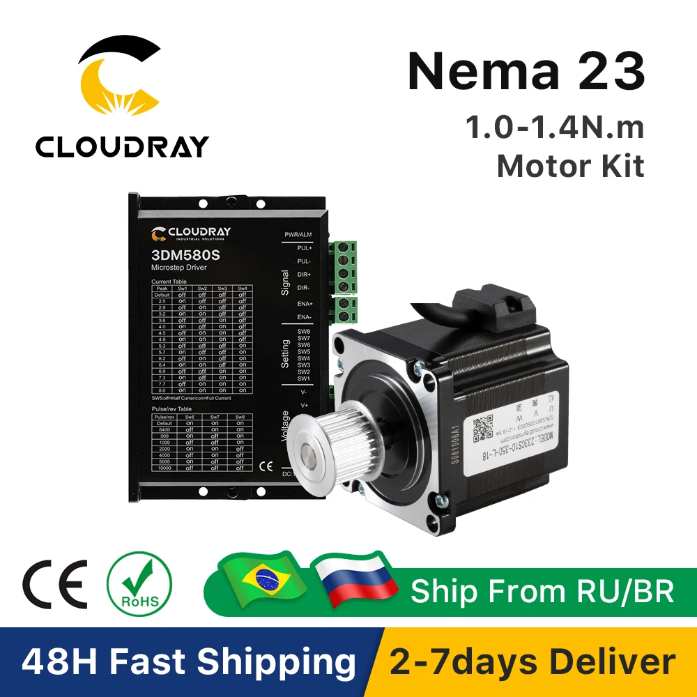 Cloudray Nema 23 Stepper Motor Driver Kit 3 Phase Stepper Motor 1.0N.m/2.0N.m with GEAR for CNC Router Engraving milling machine