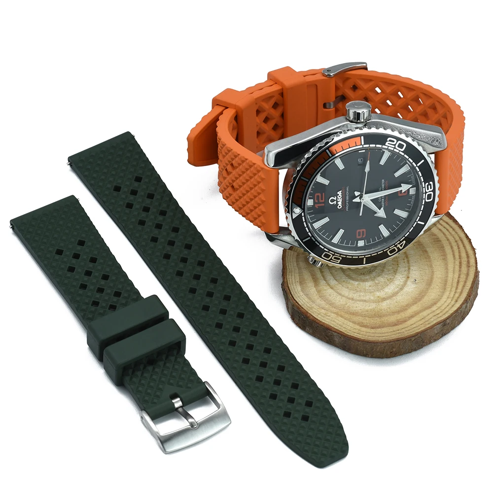 

Hot Breathable FKM Strap 18mm 20mm 22mm Sport Honeycomb Fluoro Rubber Watch Band For Men Women S-eiko/O-mega/R-olex Straps