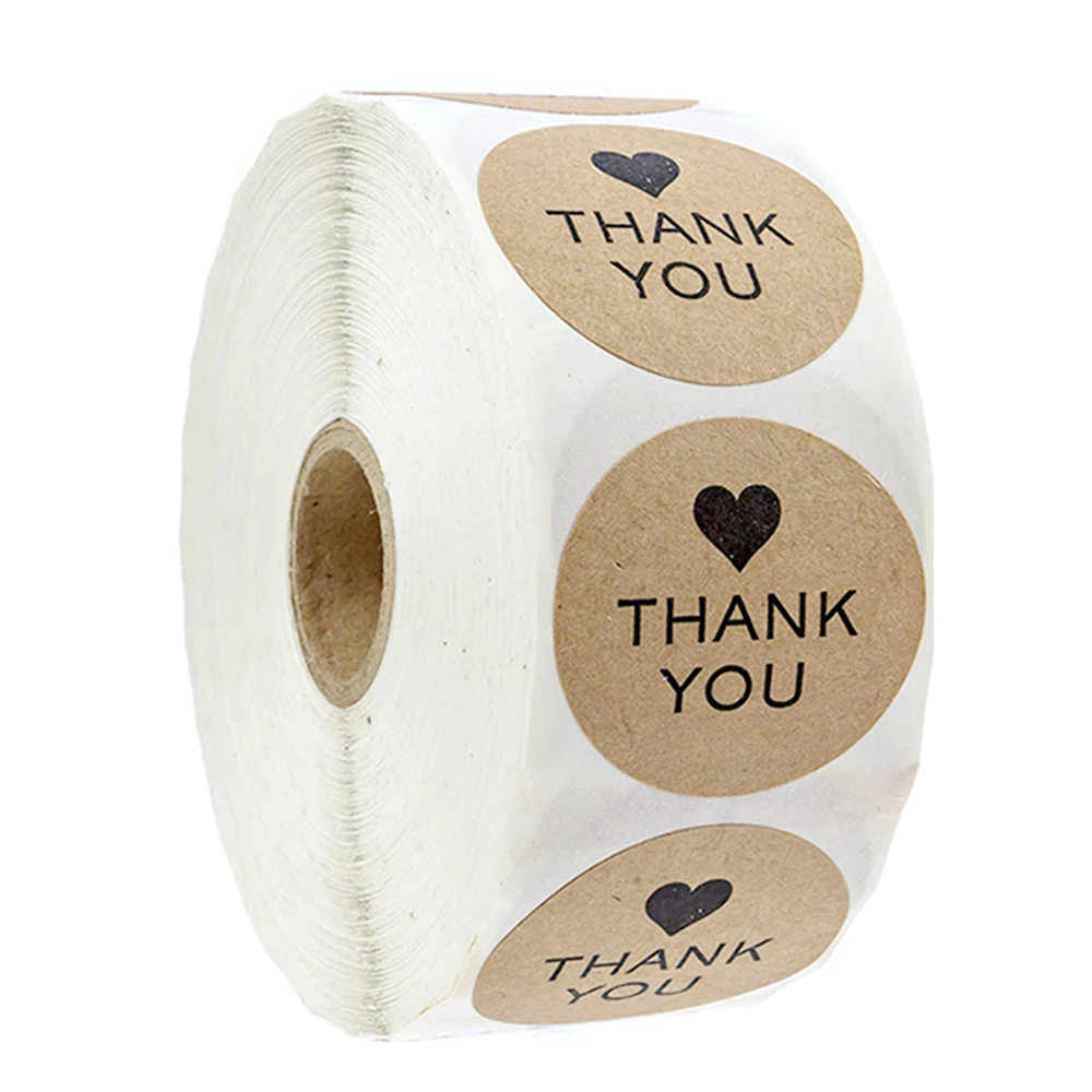 100-500pcs Kraft Paper Thank You Stickers With Heart Appreciation Tag Labels For Business Bag Seal Wedding Party Decoration