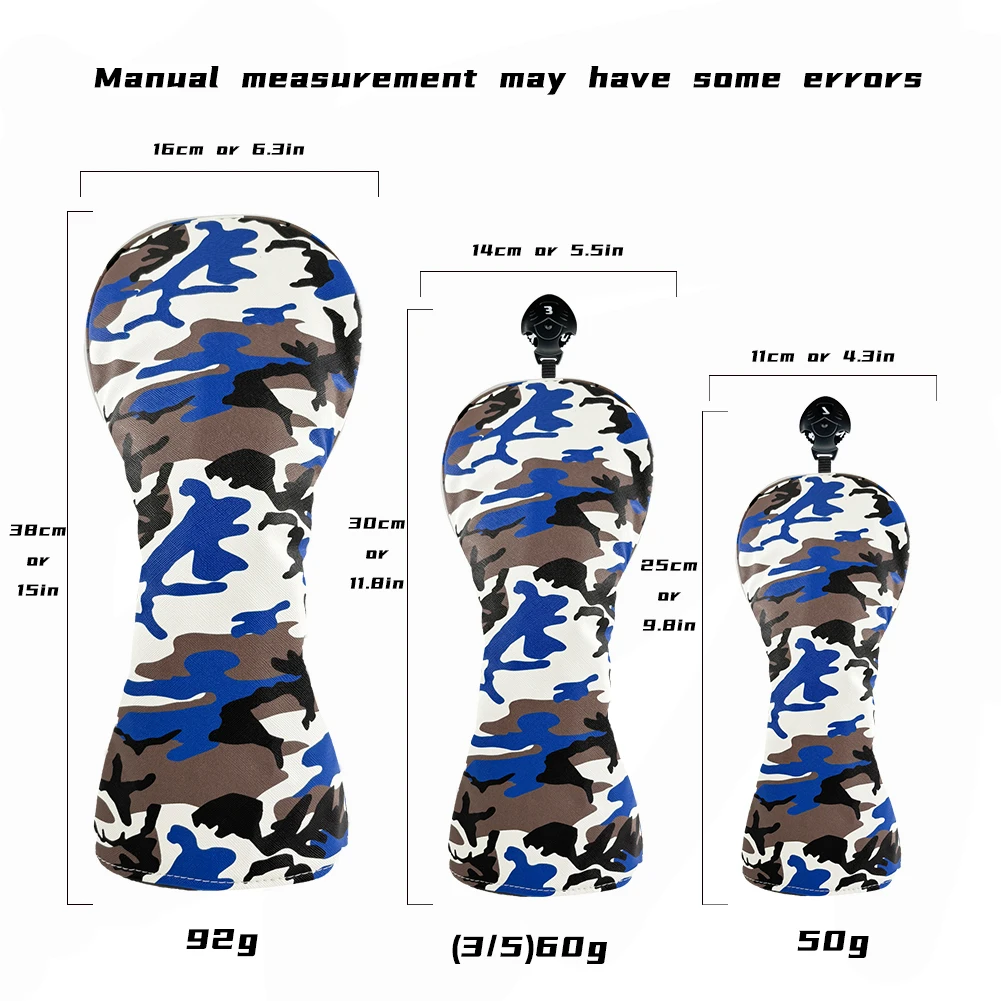 Golf Club Head Covers Set Driver Fairway Wood Hybrid #1 #3 #5 Camouflage Pattern  PU Waterproof Leather Grey Blue Brown Green