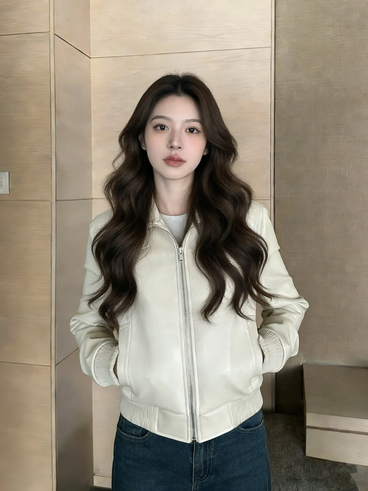 Jaqueta Feminina Americana de Couro PU com Zíper, Estilo Slim, Moda Urbana, Nova Chegada Primavera, Top Versátil