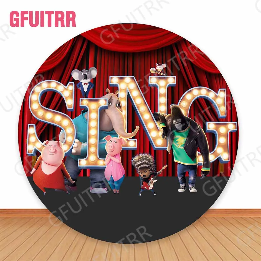 Disney Sing Movie Round Backdrop Baby Shower Circle and Cylinder Covers Kids Boys Birthday Party Decoration Photo Props