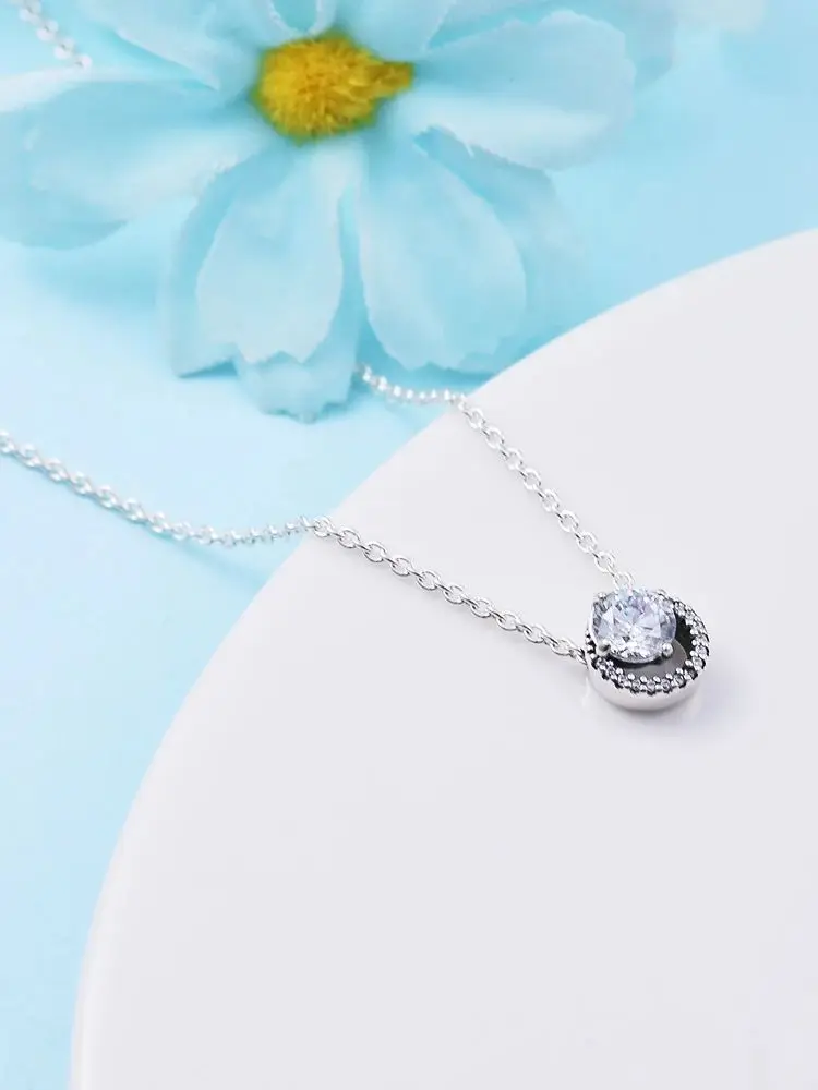 

Sparkling Round Halo Pendant Collier for Women 925 Sterling Silver Necklaces Jewelry Femme Valentine Day Statement Necklaces