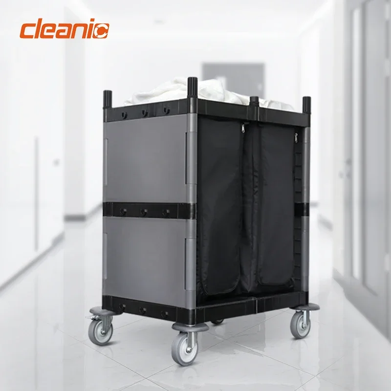 Multifunction heavy duty plastic janitor cart hotel hospital dirty laundry linen housekeeping cleaning trolley