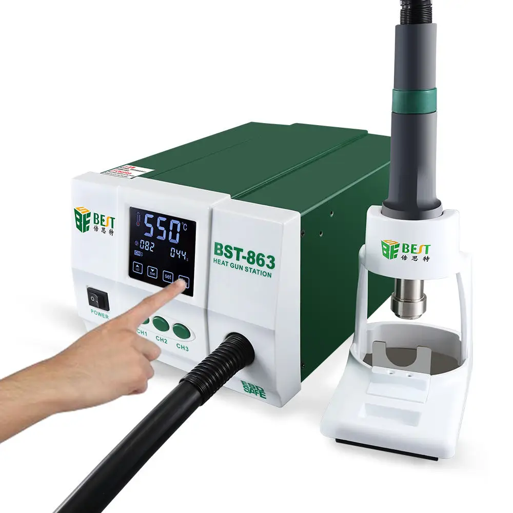 

BST-863 1200W Big Power Heat Gun Lead-FreeSmart Touch Screen Control Constant Temperature LCD Display Desoldering Station