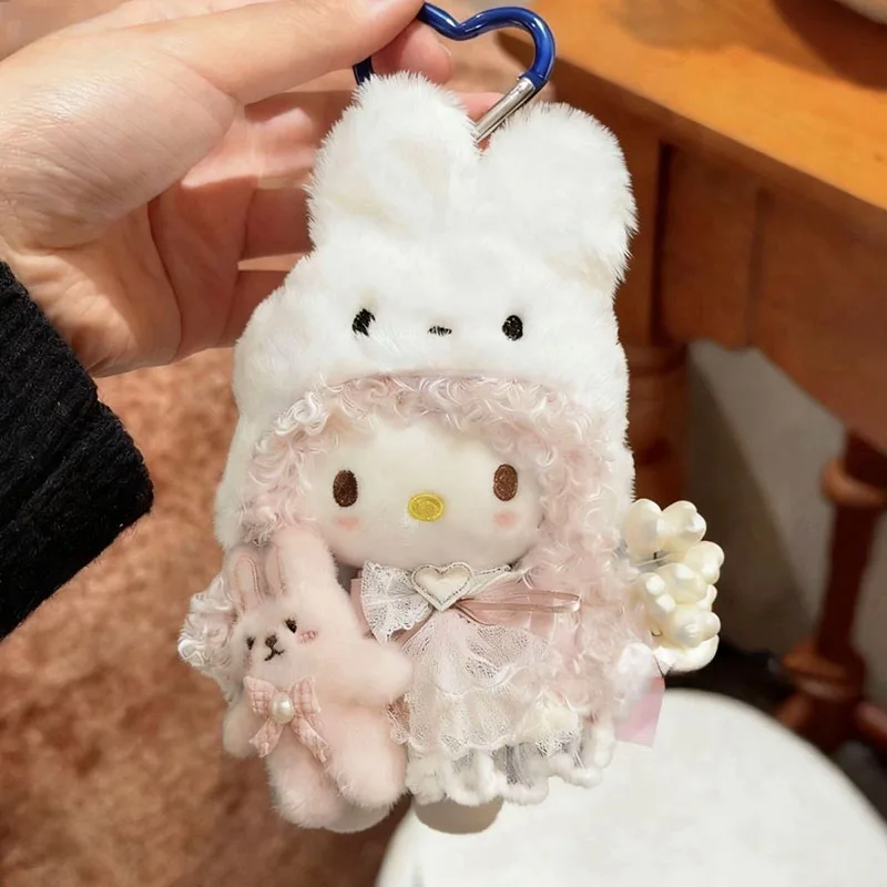 Cute Hello Kitty Plush Keychain Cartoon Princess Style KT Cat Stuffed Toy Girl Backpack Anime Doll Pendant Perfect Gift for Fans