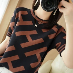 New women's cashmere sweater short-sleeve spring and summer loose knitted cashmere short-sleeve T-shirt