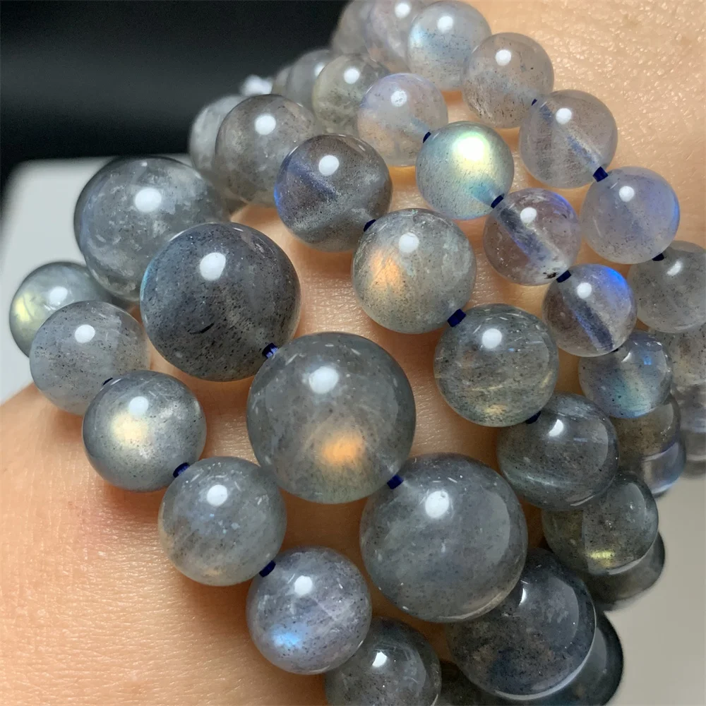Natural Grey Body Yellow Orange Blue Light Labradorite Bracelets for Women Clear Sesame Rainbow Labradorite Bangle Healing Beads