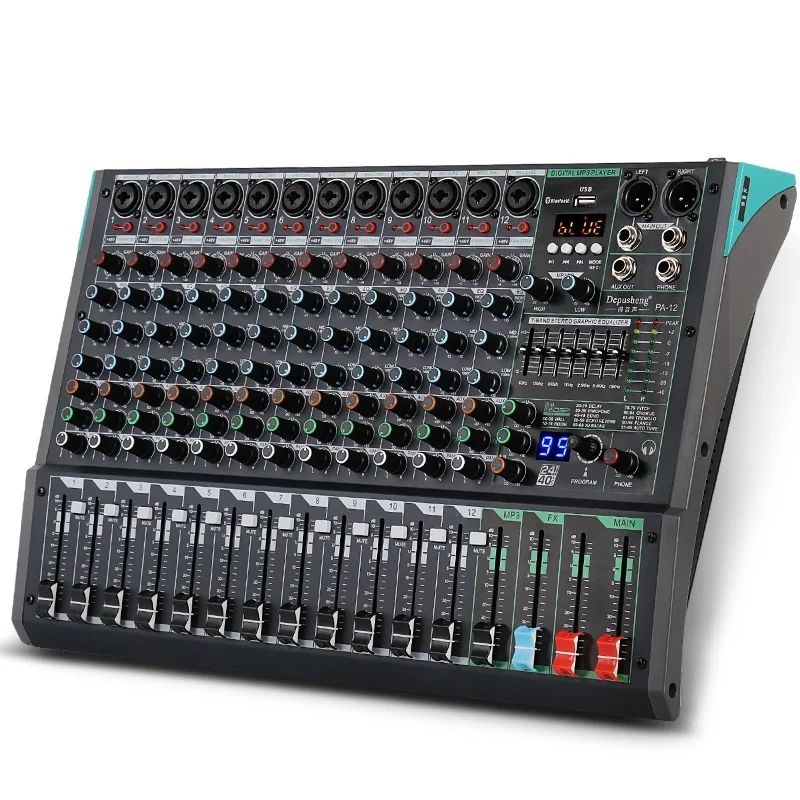 New Mixing Console Depusheng PA12 Professional Audio Mixer Sound Board Desk System Interface 12 Channel Digital 99 Reverb Effect