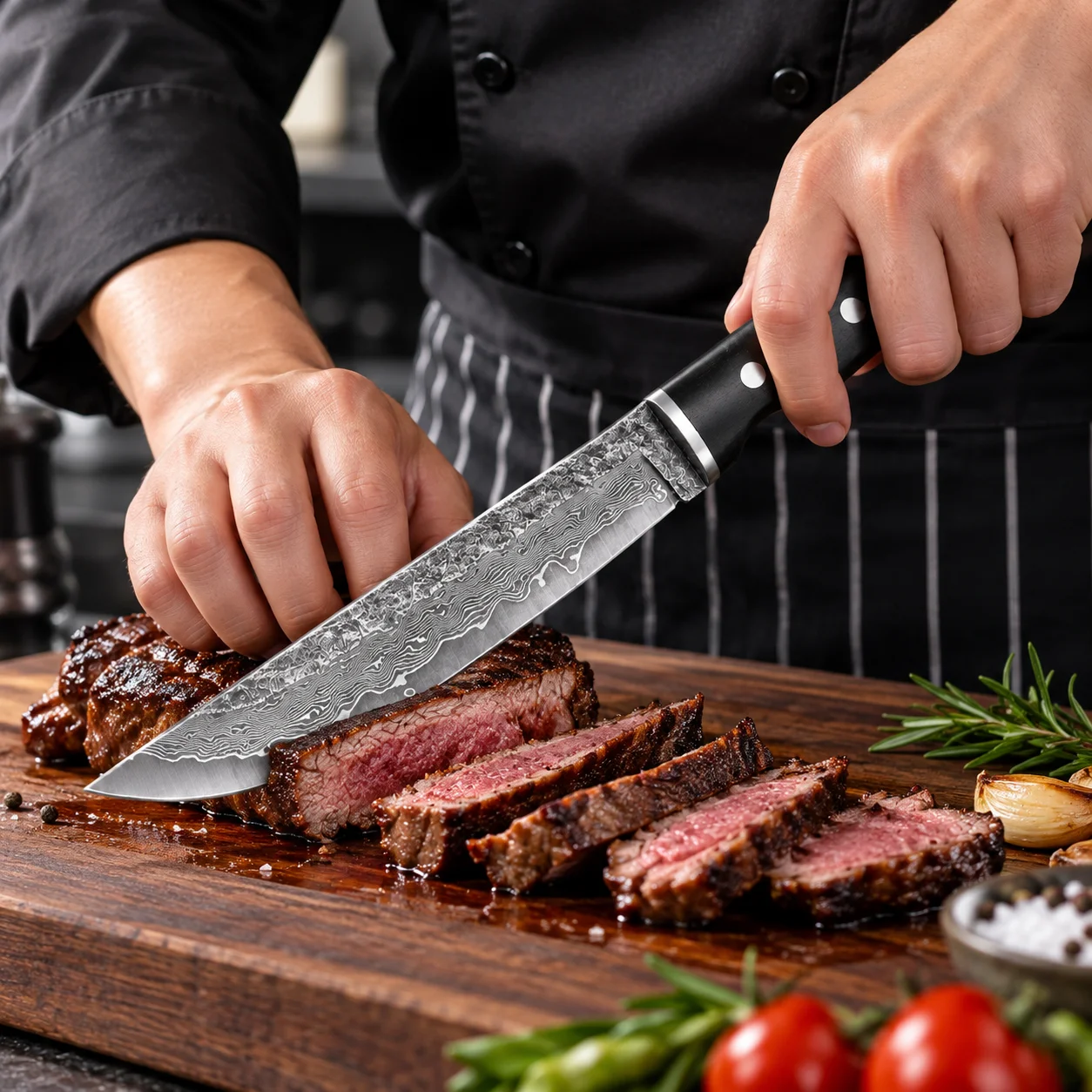 WXCOO Premium Full Tang Forged Damascus Steel Kitchen Knife Boning Knife Meat Cutting Fruit Slicing for BBQ Family Activities