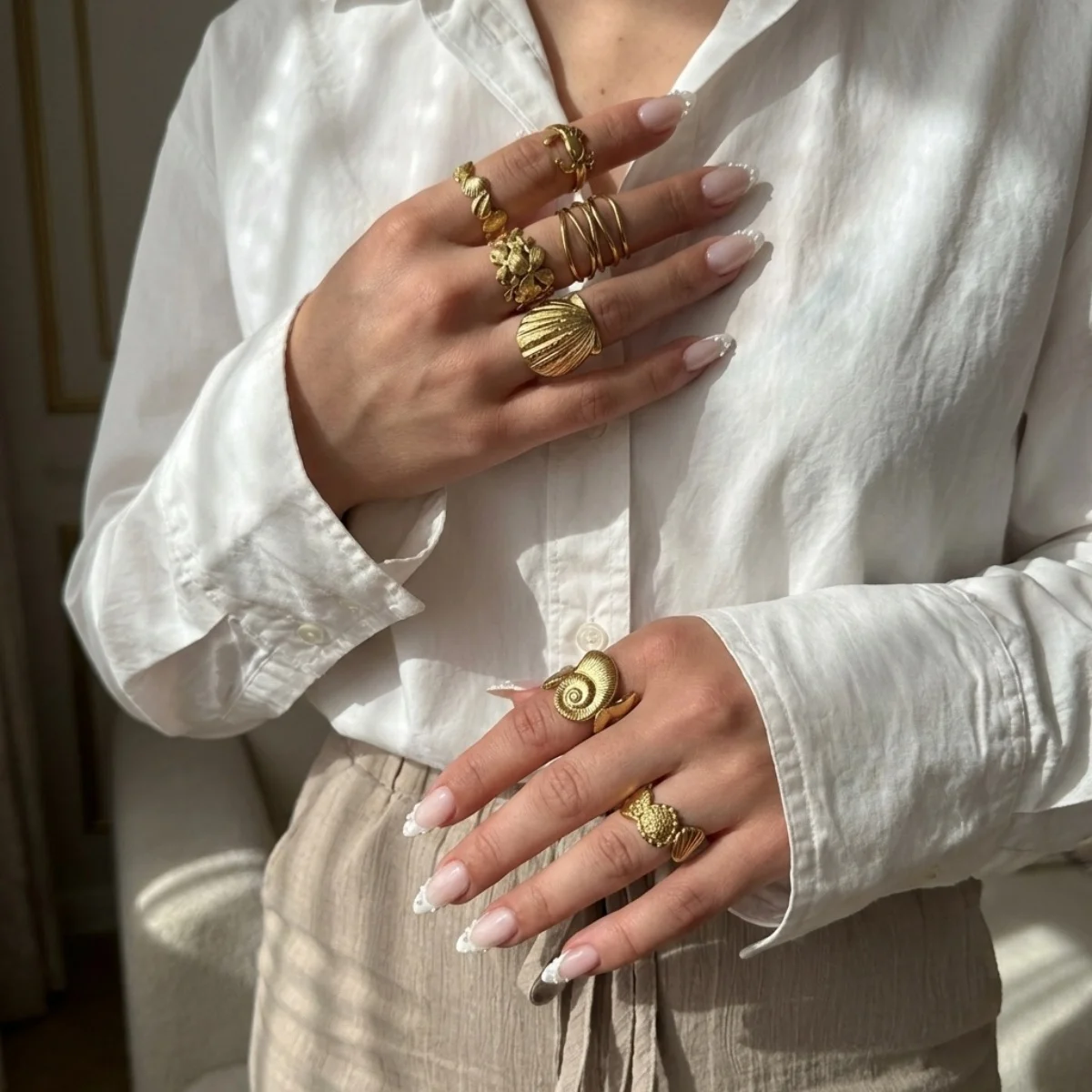 Edelstahlringe mit Muschel-, Krabben- und Blumenmotiven für Damen und Herren, Strand, Schmetterling, geometrischer Ring, Schmuck – Detail 14