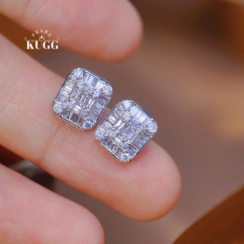 KUGG 100% 18K White Gold Earrings Fashion Shiny Style 0.52carat Real Natural Diamond Stud Earrings for Women High Party Jewelry