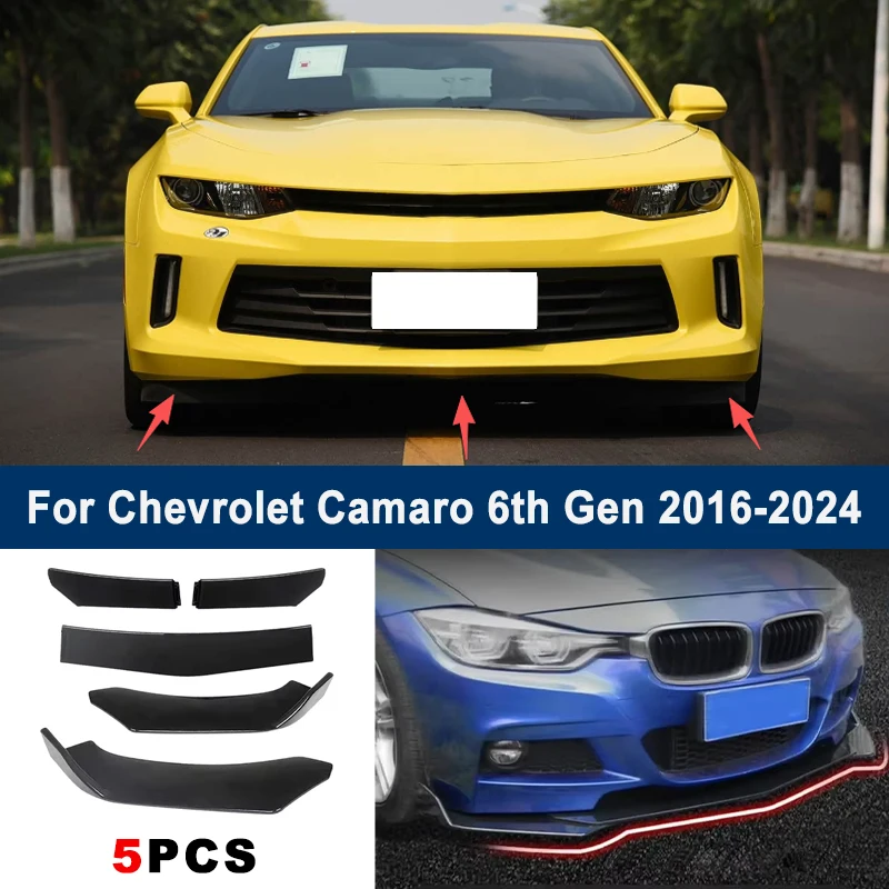 

Adjustable 5Pcs Sectional Front Spoiler Lip For Chevrolet Camaro 6th Gen 2016-2024 Front Bumper Splitter Sport Body Kit