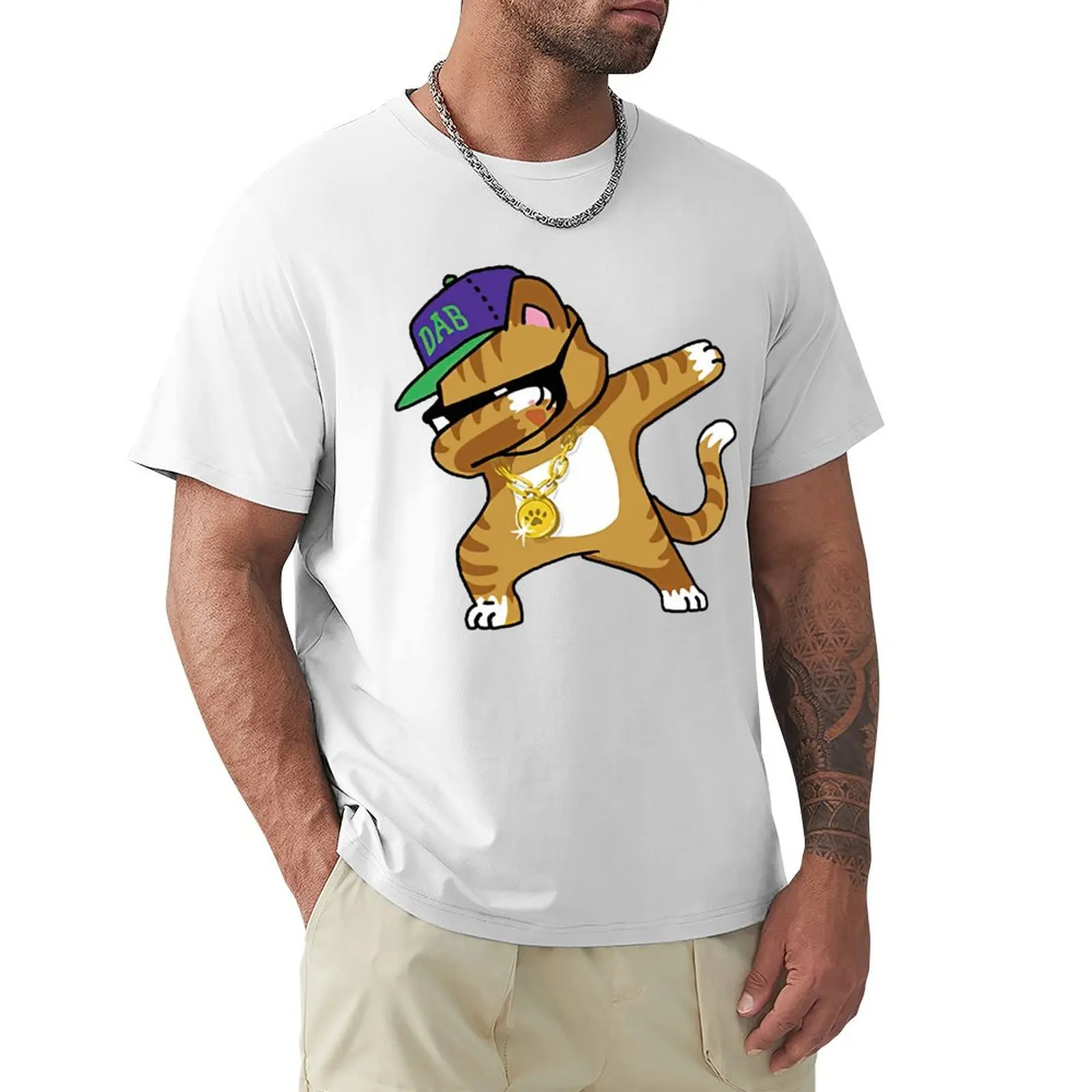 

Dabbing Hip Hop Cap Gothic Funny Print Dabbing Cat T Shirt Harajuku Short Sleeve T-shirt 100% Cotton Graphics Tshirt Tops