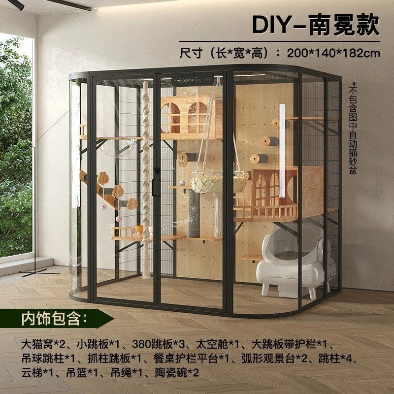 villa panoramic glass solid wood DIY cat nest pet cat house panoramic glass cat cage