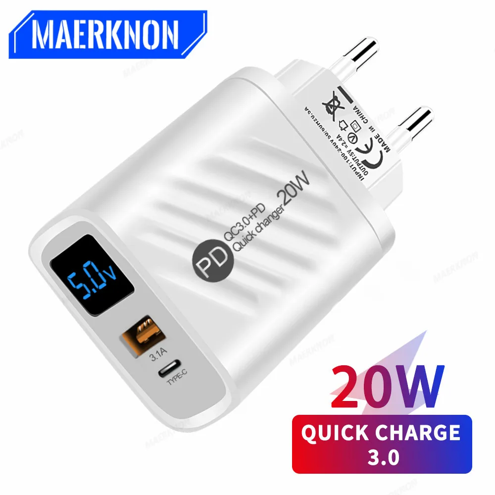 PD USB Charger 20W Fast Charging Charger Type C Quick Charge For iPhone Samsung Xiaomi Mobile Phone Charger Wall Adapter QC 3.0