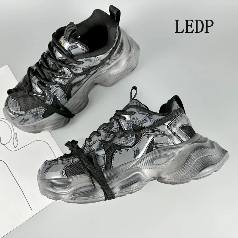 LEDP Daddy Men And Women 2024 New Spring Vintage To Do Old Platform Height Raising Shoes for Summer Breathable Sports