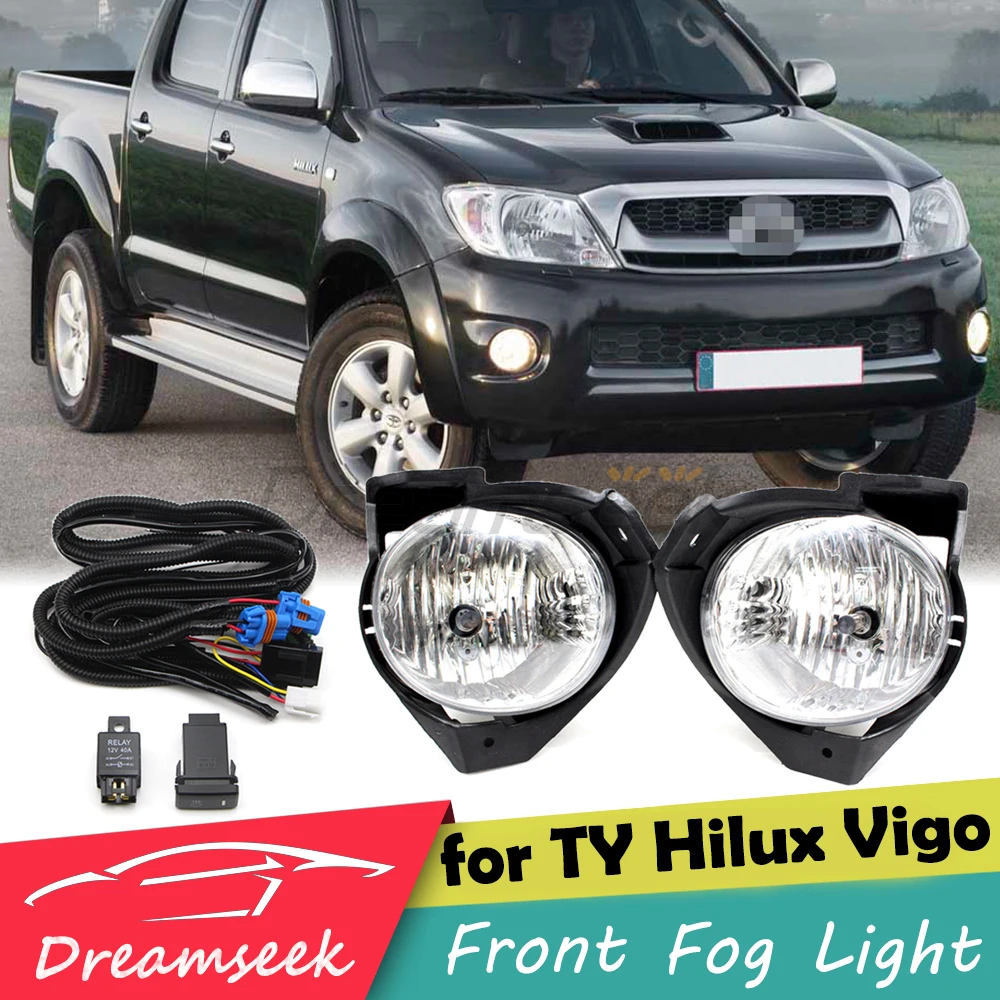 

Комплект передних противотуманных фар автомобиля для Toyota Hilux Vigo MK6 2008 2009 2010, бампер дальнего света с жгутом проводов реле, левый и правый