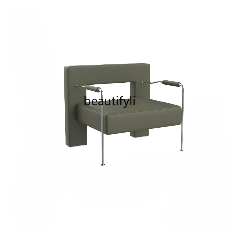 

Rose Lounge Chair Bedroom Modern Simple Stainless Steel Real Cowhide Living Room with Armrest Lounge Chair