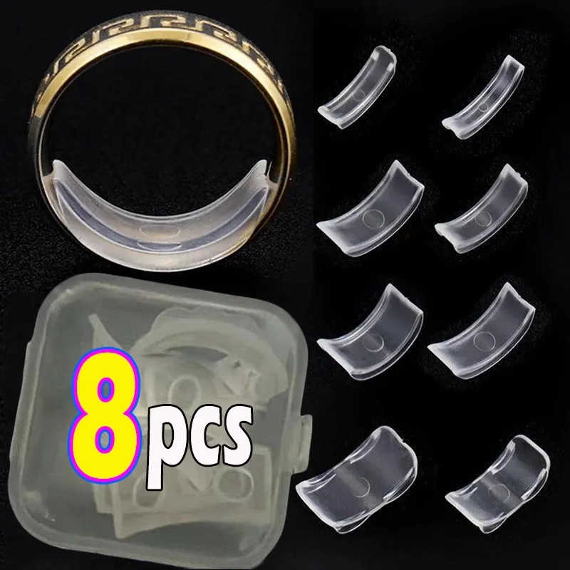 8pcs/box Silicone Invisible Clear Ring Size Resizer Loose Rings Reducer Ring Sizer Fit Any Rings Jewelry Tools Tightener