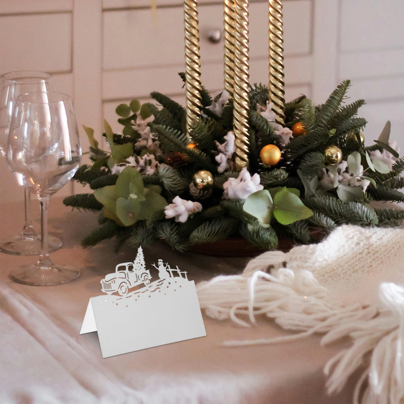 50Pcs Christmas Place Cards Snowman Tree Holiday Party Table Seating Cards Blank Paper Name Tent Wedding Reception