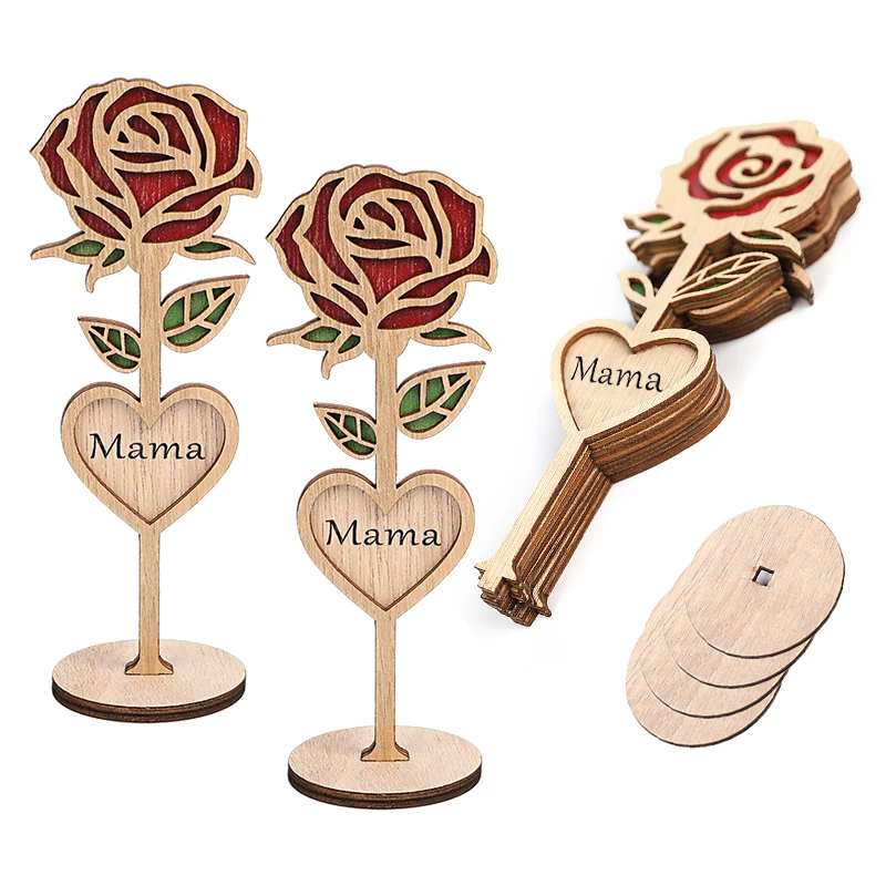 Muttertagsgeschenk, Rosenblume aus Holz mit Sockel, Heim-Desktop-Dekoration, Ornamente, Mutter, Vater, Ehefrau, Ehemann, Hochzeitsgeschenke, 2025, neu