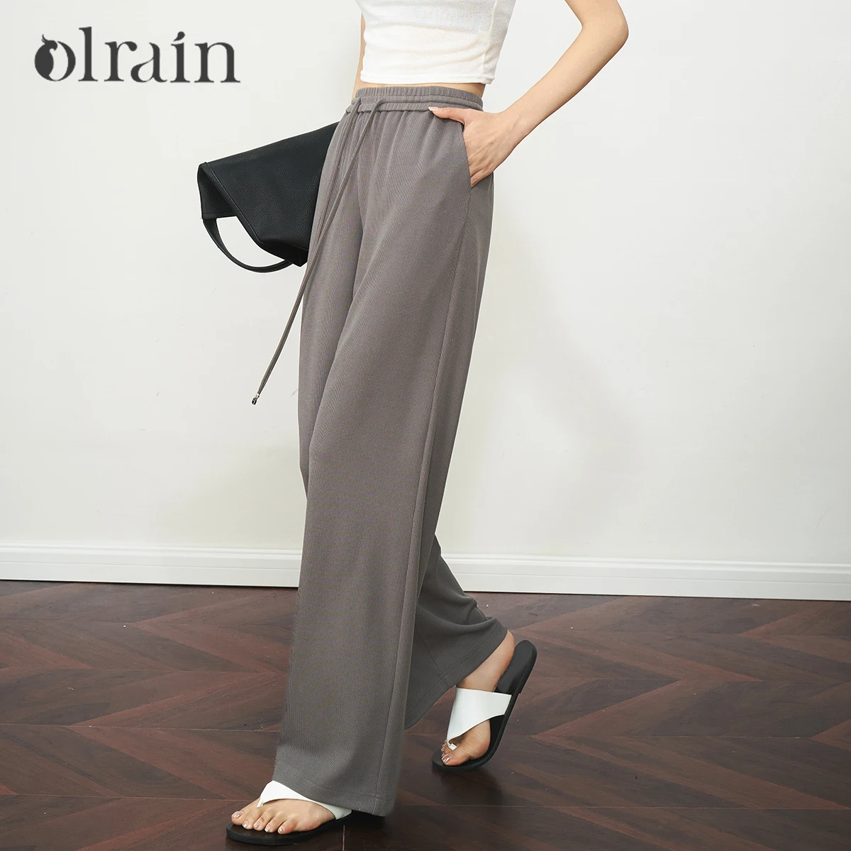 

OLrain Women's Summer Casual Pants 2025 Fashion Solid Color Comfort Commuting Loose Trend Straight Drawstring Pants O57XK98606