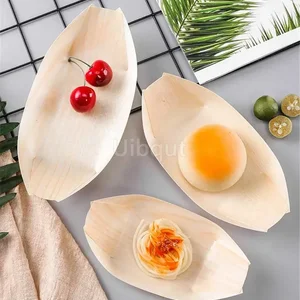 Caiaque descartável para sushi, 50, 100 peças de bambu natural, bandeja descartável para salada, pinho, bolo, lanche, prato 8 principais vendas barco de sushi madeira - №5