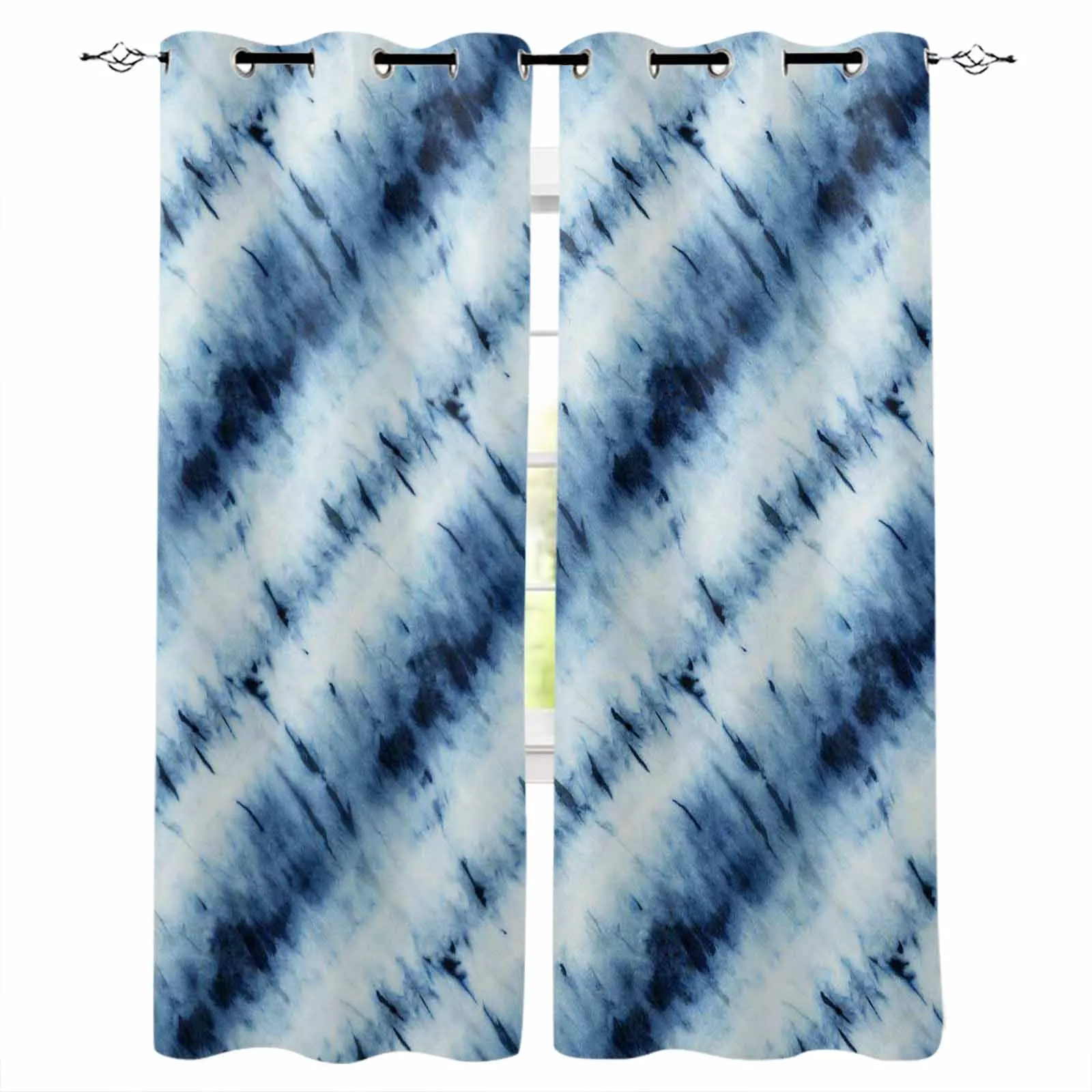 Watercolor Tie-dye Gradient Blue Ethnic Curtains For Living Room Modern Window Curtains For Bedroom Curtains Drapes Blinds