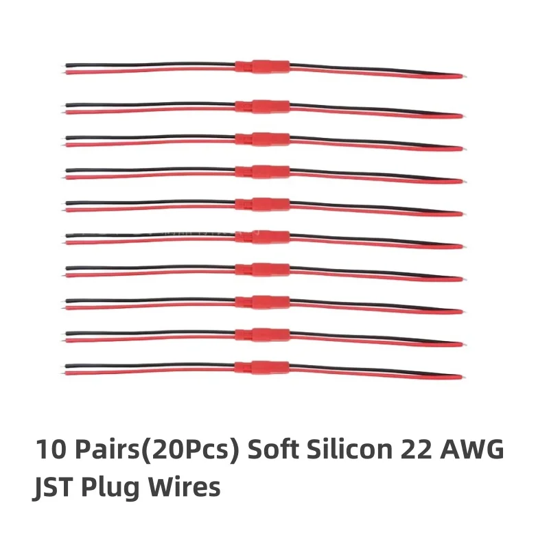 

10 Pairs(20Pcs) Soft Silicone JST 20 AWG Battery Connector Wire 2 Pin Plug Female Male for RC Toys Battery LED Lamp Strip 10CM